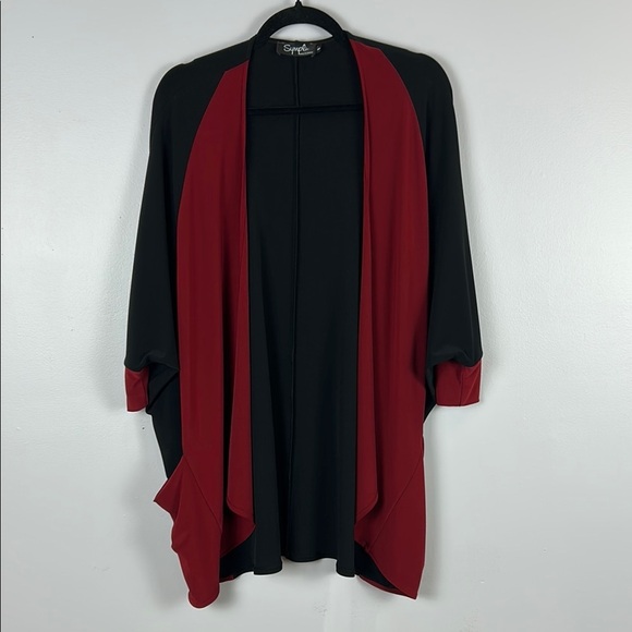 Sympli Black and Red Cardigan Sweater Open-Front Design Size 8 - Picture 2 of 10